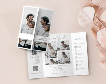 Gatefold Wedding Invitation With QR Code, Wedding Invite Template, Monogram Gate Fold, QR Code RSVP, 100% Editable, Details, Timeline #f39
