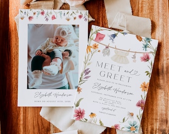 Meet & Greet Invitation, Sip And See, New Baby Party Invite, Welcome Baby Invite, Photo Baby Shower Invitation, Templett, Meet Our Baby #c82