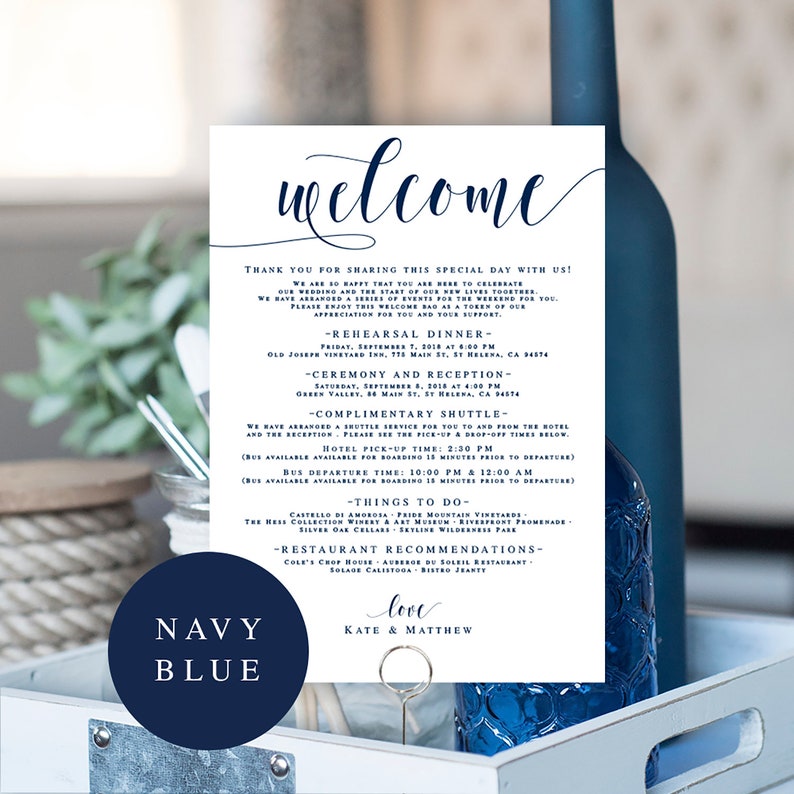 Navy wedding template Wedding itinerary instant download Editable wedding welcome bag note Navy wedding Nautical wedding decorations vm23 image 6