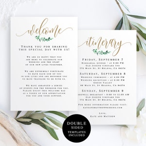Greenery wedding itinerary Instant download Greenery template Greenery wedding welcome note template Editable wedding welcome bag note vm12 image 1