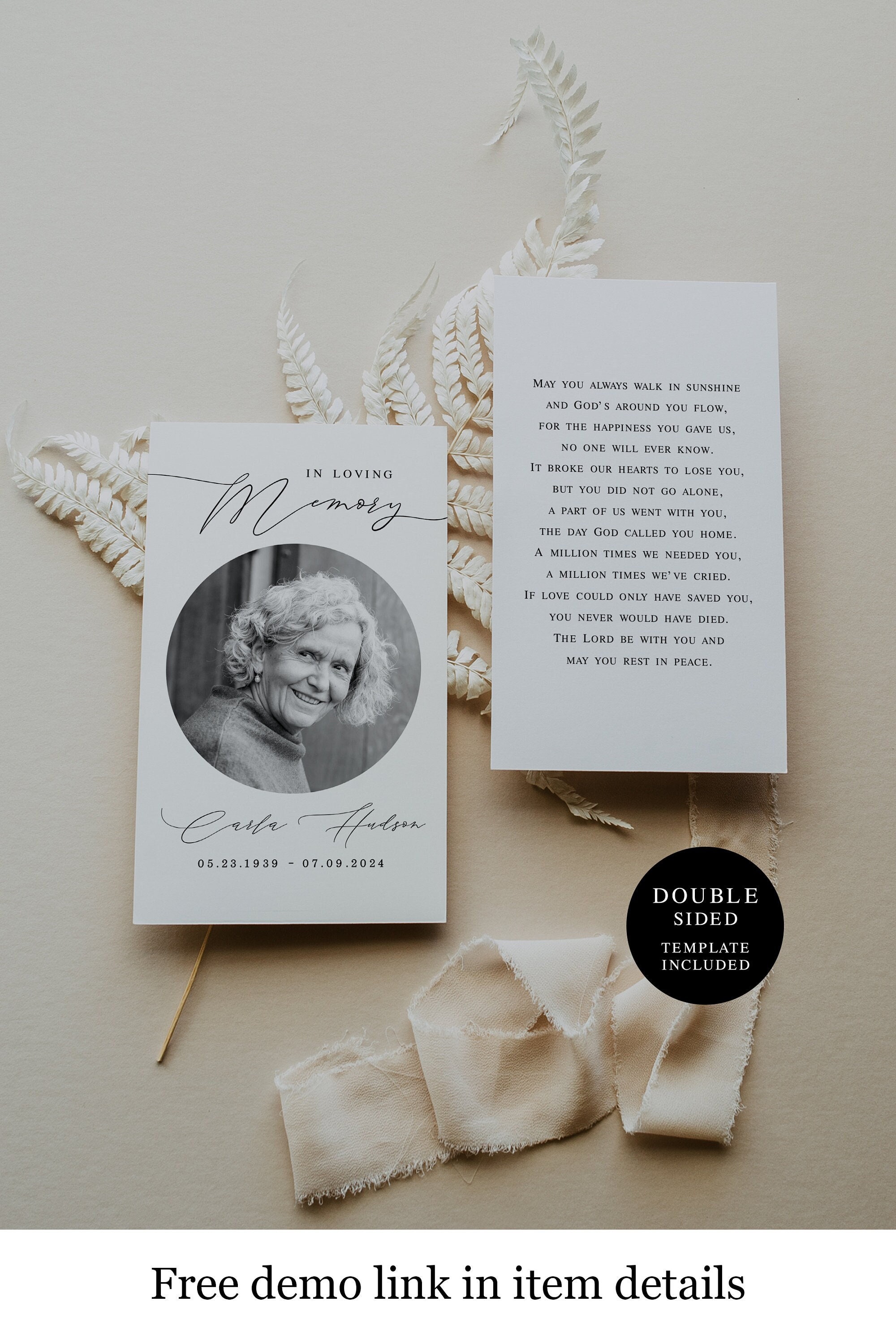Funeral Memory Cards Template Memorial Prayer Card Obituary - Etsy