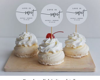 Cupcake Topper, Editable, Love Is Sweet Favor Tag Template, Edit With Templett, Wedding Candy Bar, Personalized, 2x2, Minimalist Simple #f24