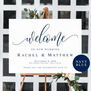 Navy wedding welcome sign printable Welcome wedding template Horizontal welcome sign wedding Editable wedding sign Nautical wedding vm13 image 9