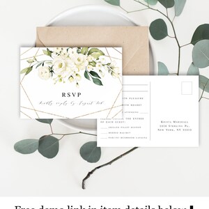 Wedding invite sets printable templates Try before you buy 100% Editable Templett Invitation White Floral, Simple, Gold Geometric vmt3116 image 6