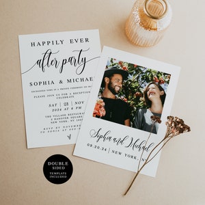 Foto Hochzeit Empfang Party Einladung Vorlage, Happy Ever After Party, Bearbeiten mit Templett, bedruckbar, Anpassen Elopement, kundenspezifisch #F27