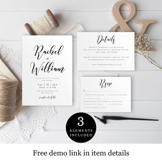 Rustic Wedding Invite Set Template, Downloadable, 100% Editable, Templett, Print at home, DIY Invitation, RSVP Card, Casual, Simple #vmt510