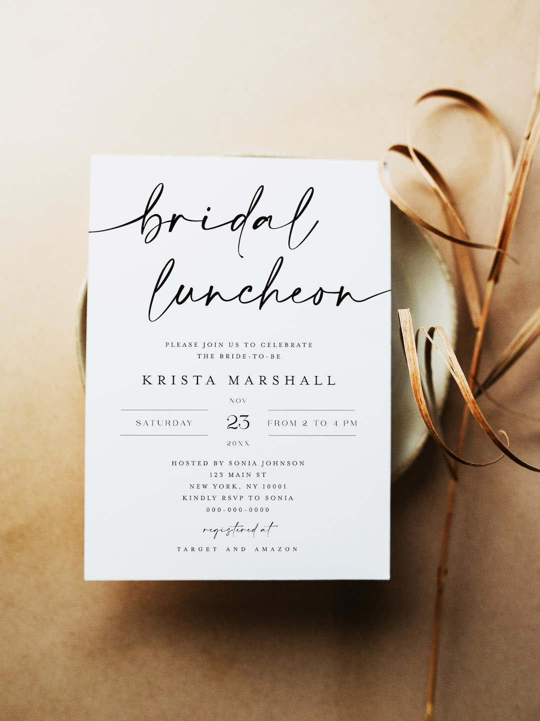 Bridal Luncheon Invitation, Minimalist Bridal Luncheon Invite, Modern