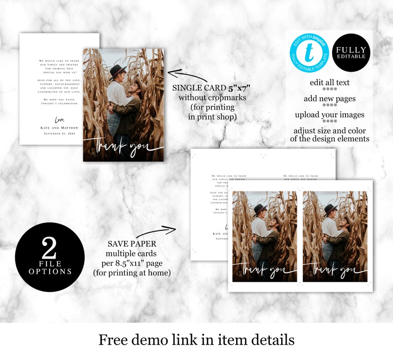 Thank you note template Thank you wedding Photo thank you card Self-Editing Instant download Thank you card template wedding Templett #f24