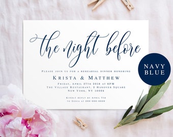 Navy rehearsal dinner invitation DIY Printable templates The night before invitation Pre wedding party invitation Editable invitation #vm13