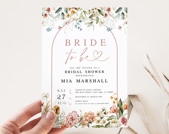 Wildflower Bridal Shower Invitation, Bohemian Invitation, Arch Bridal Shower Invite, Floral Bridal Shower Invite Bride To Be Invitation #c89