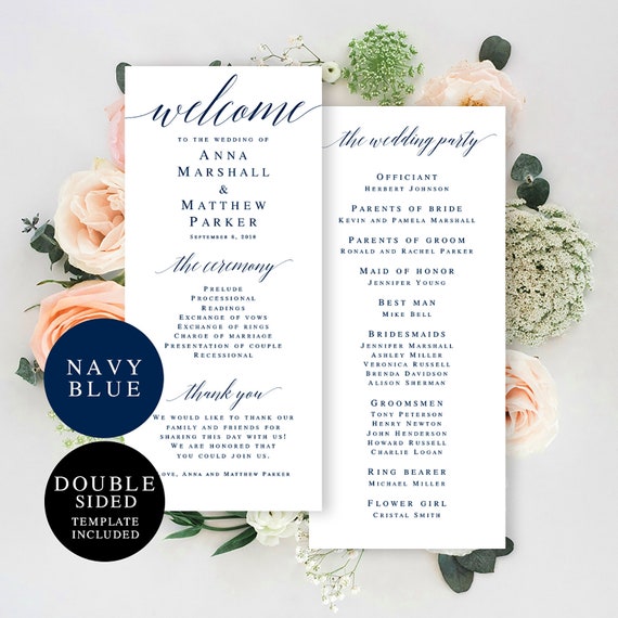 Wedding Program Instant Download Navy Nautical Wedding Program Etsy