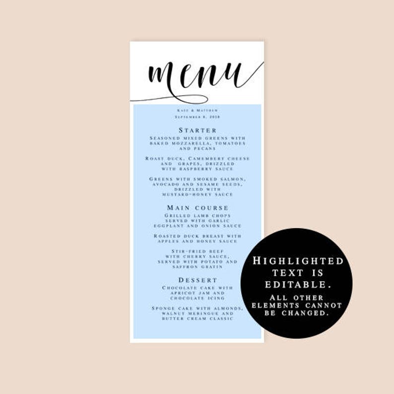 Wedding menu template Wedding template Editable menu Wedding table decor Boho wedding DIY Rustic wedding menu Printable menu cards vm31 image 3