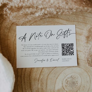 A Note on Gifts Card, Honeymoon Fund Card With QR Code, Honeyfund Card ...