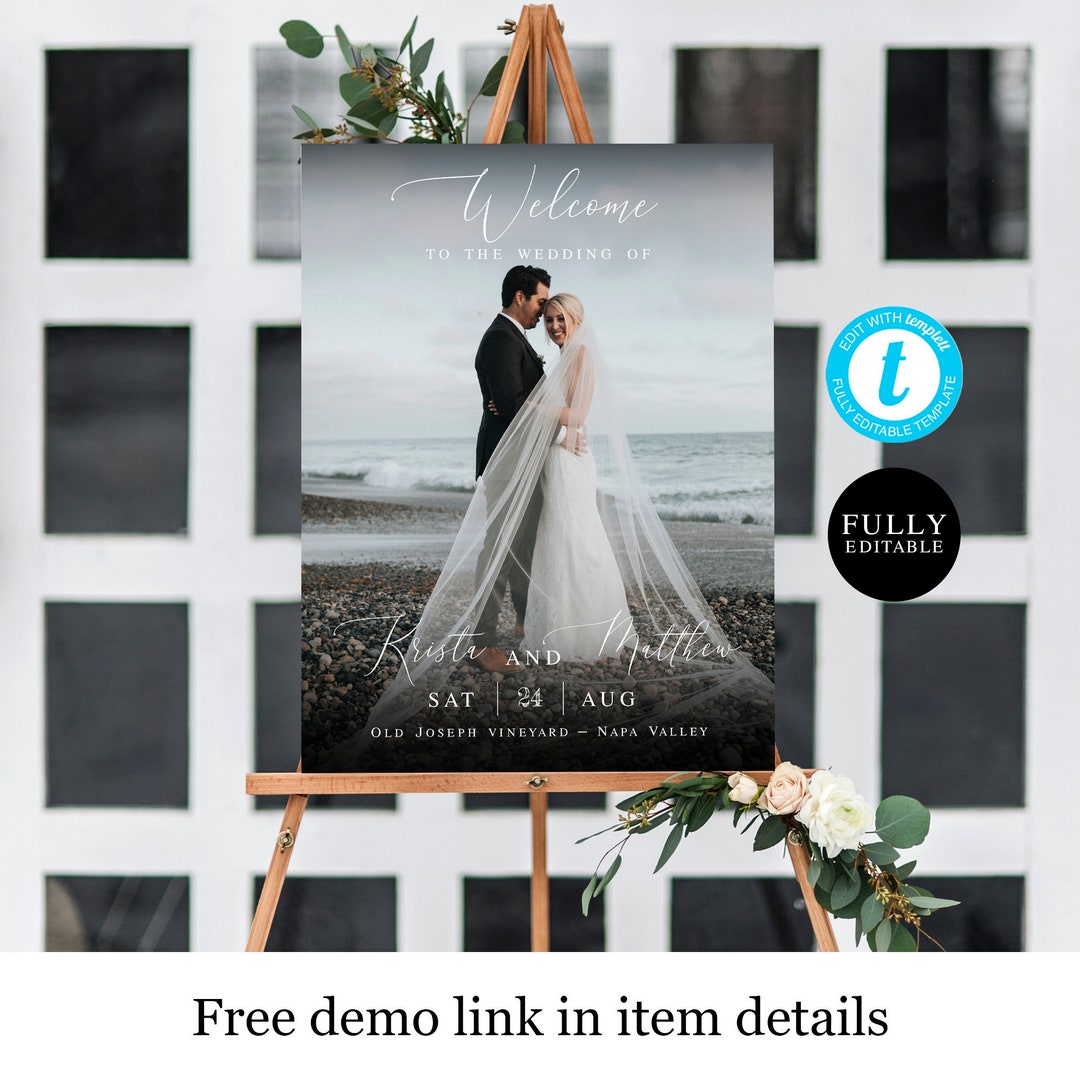 Photo Wedding Sign Template Welcome Board Printable Fully