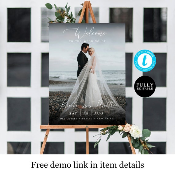 Photo Wedding Sign Template, Welcome Board Printable, Fully