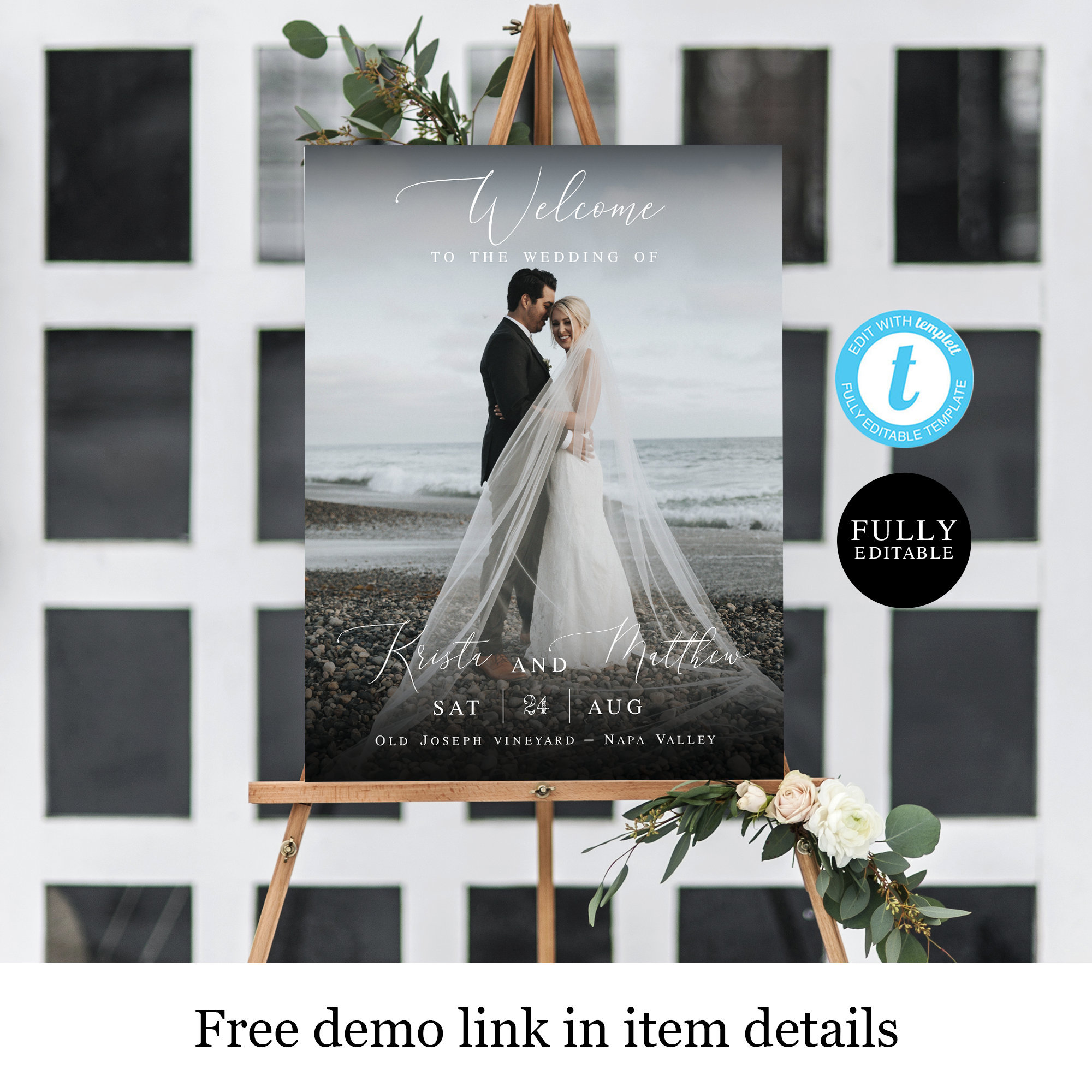 Photo Wedding Sign Template, Welcome Board Printable, Fully