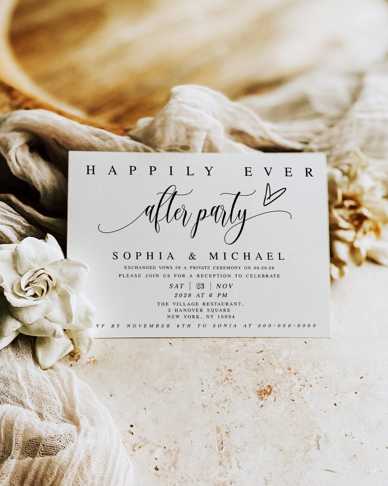 Templett Invitation, Reception Party Template, Happily Ever After Party, Elopement, Digital Download, Fully Editable, Printable Invite f27 image 2