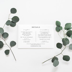 Wedding Details Card Template, Accommodations, Reception, Invitation Enclosure, 100% Editable ...