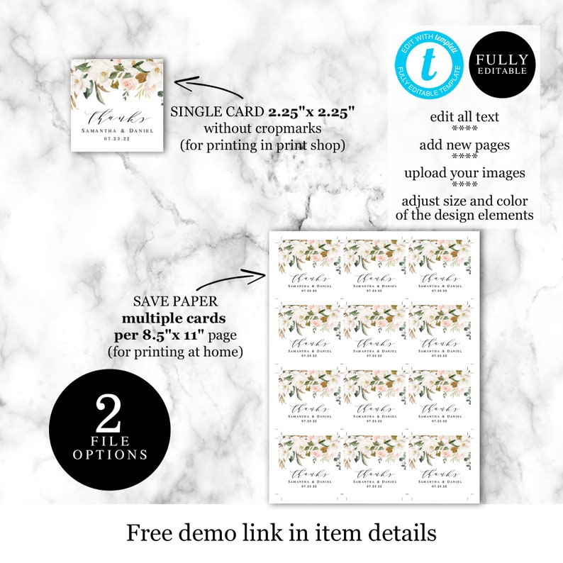 Elegant Thanks Wedding Gift Tags For Guests Magnolia Floral Tag Template Ivory #vmt3122 Favor Label Sticker Download Editable Square