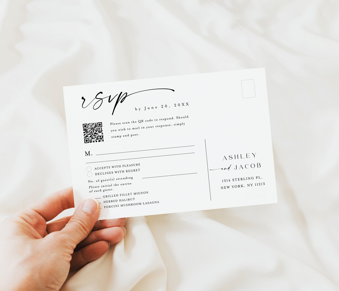 QR Code RSVP Online Card, Minimalist Response Card, QR Code Postcard ...