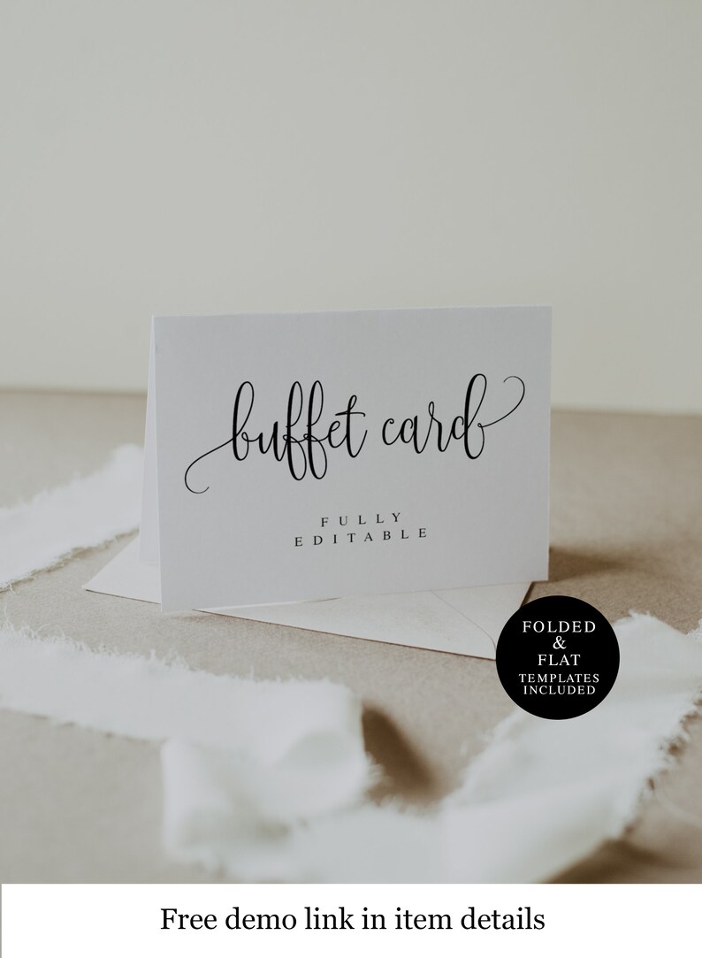 Script Text Buffet Food Label for Buffet, Printable Card Template, Wedding Food Card ...