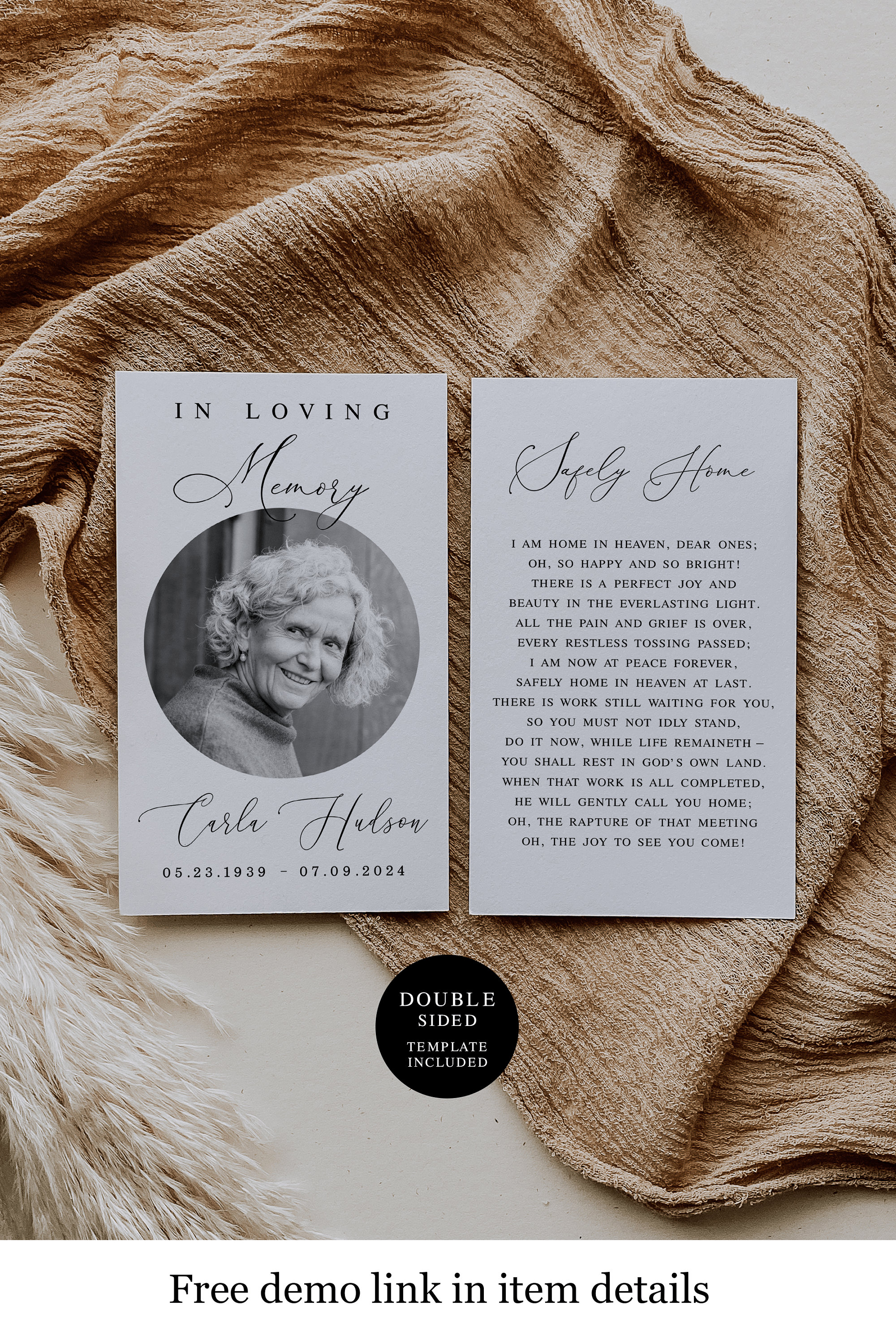 Self-editing Funeral Prayer Card Template Celebration of Life - Etsy
