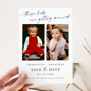 Minimalistisch Save the Date Vorlage, Kinder sparen das Datum, Hochzeit Save the Date, Hochzeit mit Foto, diese Kinder heiraten Save the Date #f37