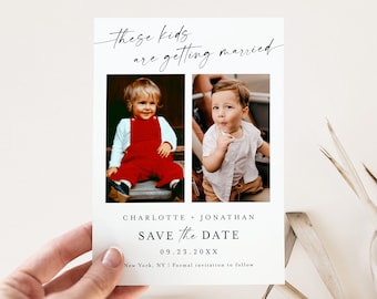 Minimalist Save the Date Template, Kids Save The Date, Wedding Save The Date with Photo, These Kids are Getting Married Save The Date #f37