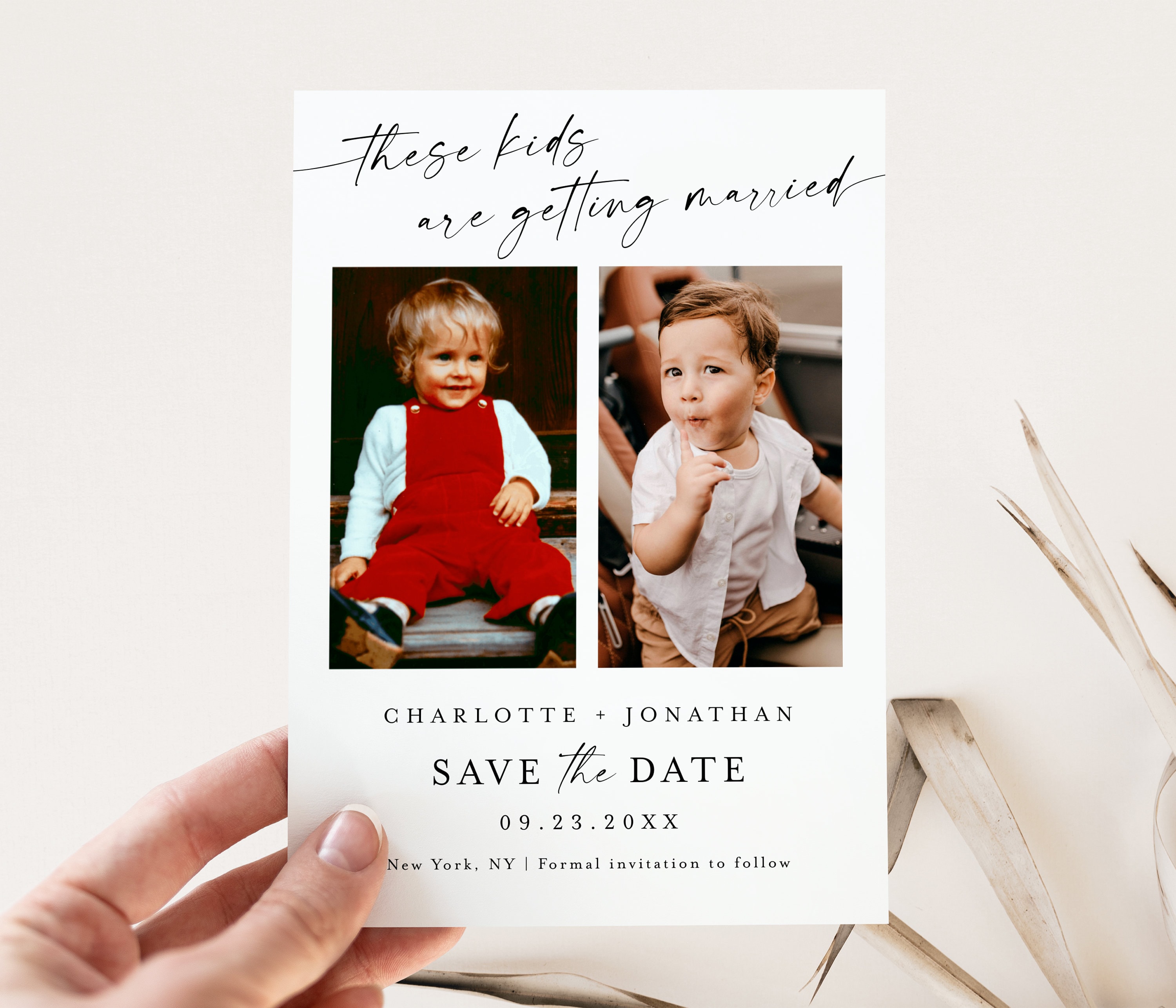 Plantilla minimalista para guardar la fecha, para niños, para bodas con  foto, para estos niños que se casan, #f37 - Etsy México, image size:3000x2571