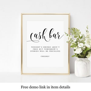 Cash Bar Sign Template, Printable, Templett, Try Before You Buy, Wedding Cocktail Party, Editable, Instant Download, Alcohol Rustic #vmt110