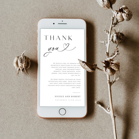 Digital Thank You Cards, Baby Shower Thank You Card, Personalised New Baby Thank You Card, Modern Minimalist Electronic Thank You Card #f38