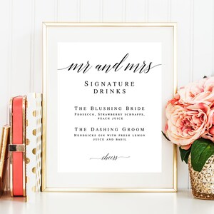 Mr and Mrs Signature drink sign download Editable template Wedding template DIY Signature cocktail sign Wedding drink menu template vm51 image 5