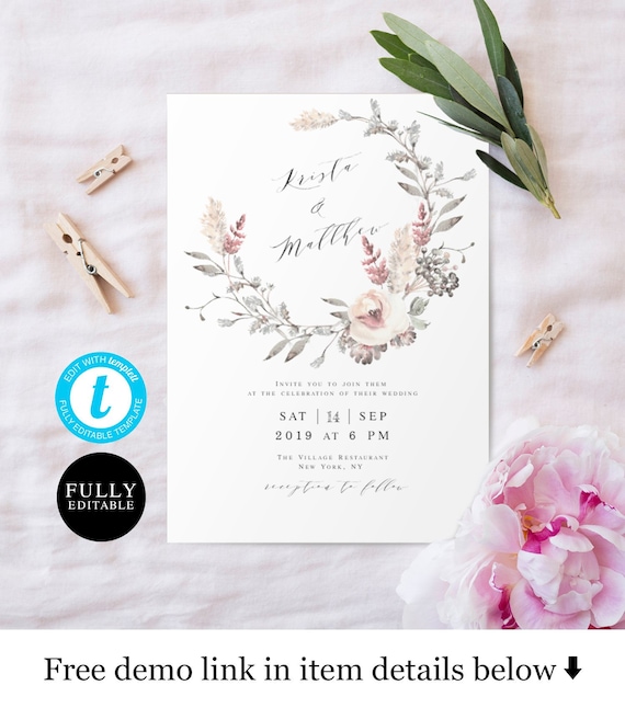 Wedding Invitation Template Calligraphy Fully Editable | Etsy