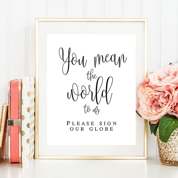 You mean the world to us sign You mean the world to us guestbook Please sign our globe Wedding decor Travel wedding guest book sign #vm41