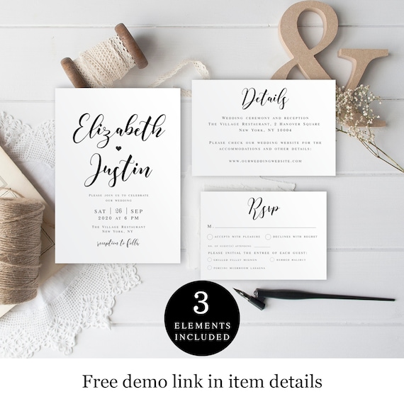 Wedding Invite Set Template Downloadable 100% Editable | Etsy