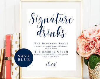 Signature drink sign download Editable template Navy wedding template Navy cocktail sign Signature cocktail sign Wedding drink menu #vm23