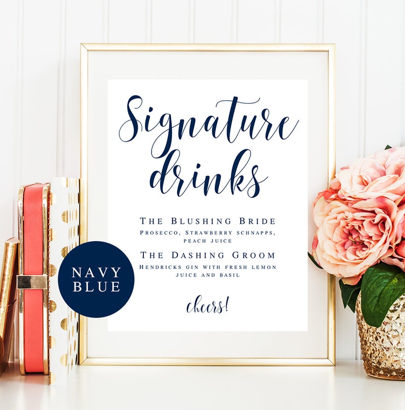 Signature drink sign download Editable template Navy wedding template Navy cocktail sign Signature cocktail sign Wedding drink menu vm23 image 1