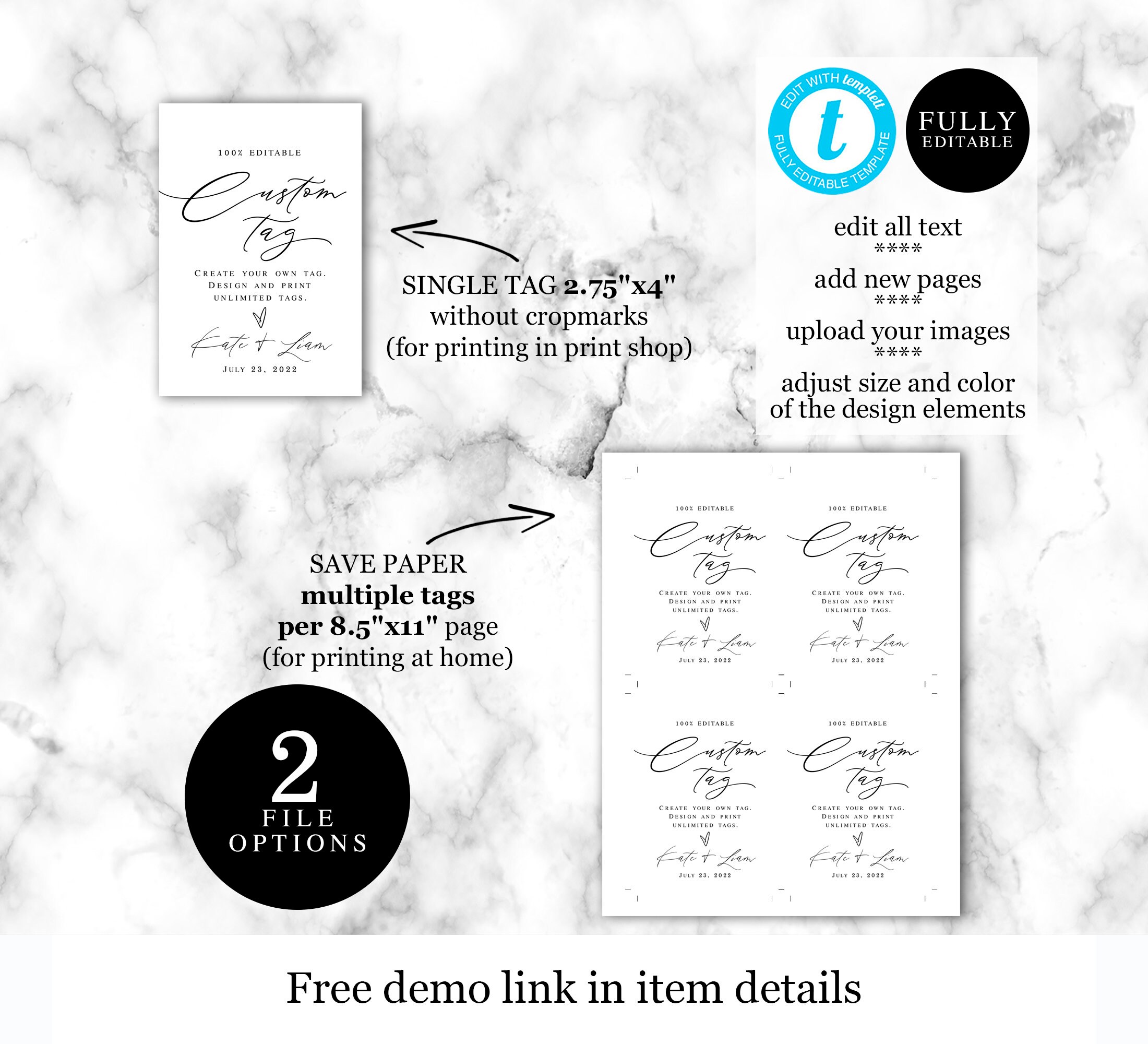 Printable Tags Template Digital Download Tag for Wedding - Etsy