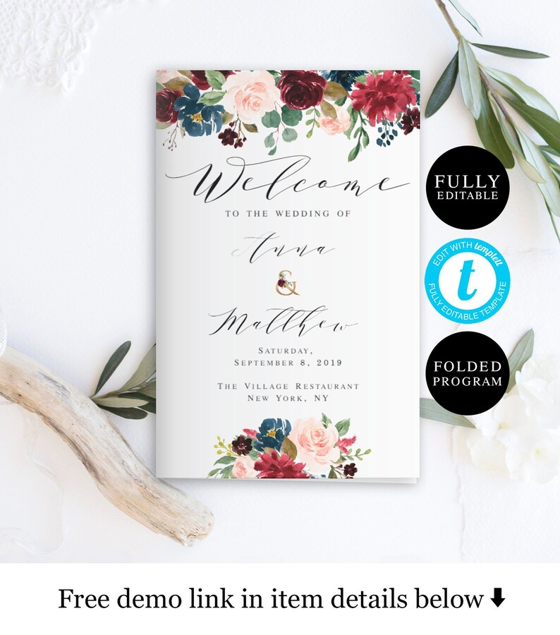 Wedding Program Booklet Template Fully Editable Text Instant Etsy