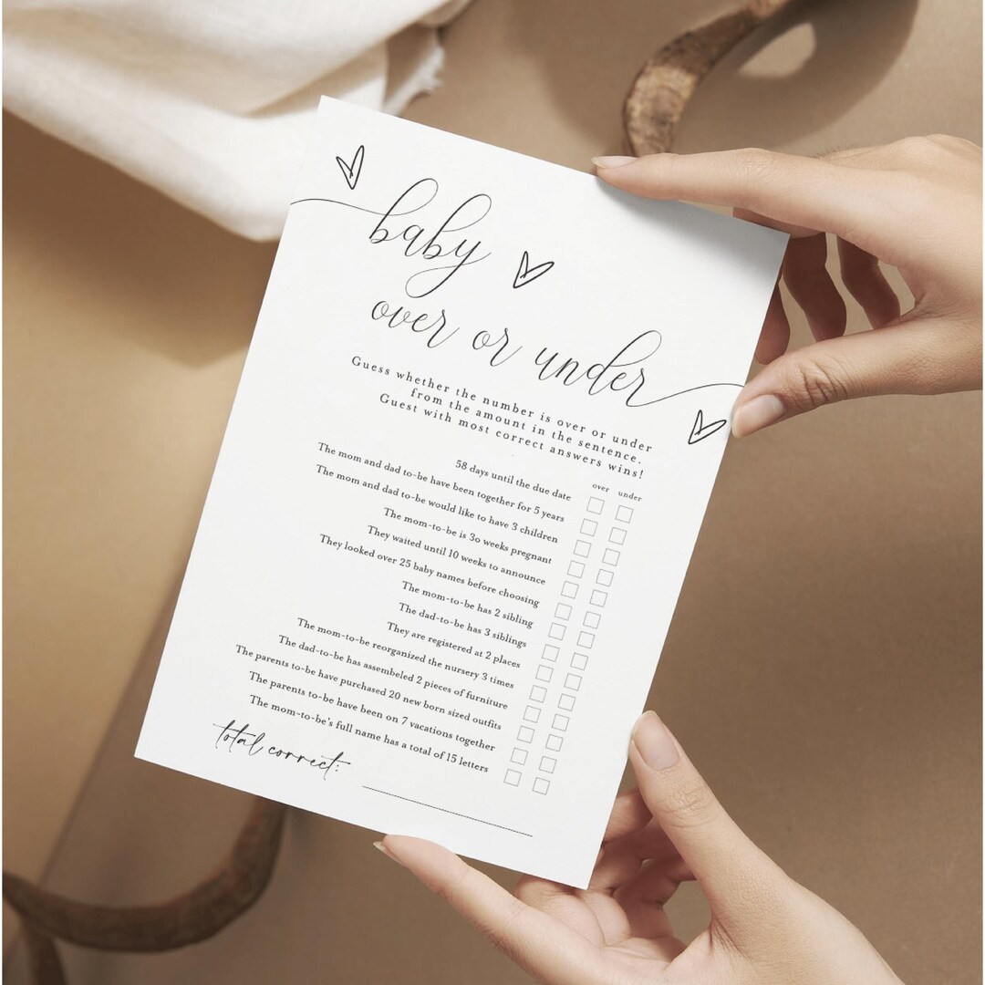 Over or Under Baby Shower Game, Over or Under Game, Editable Baby ...
