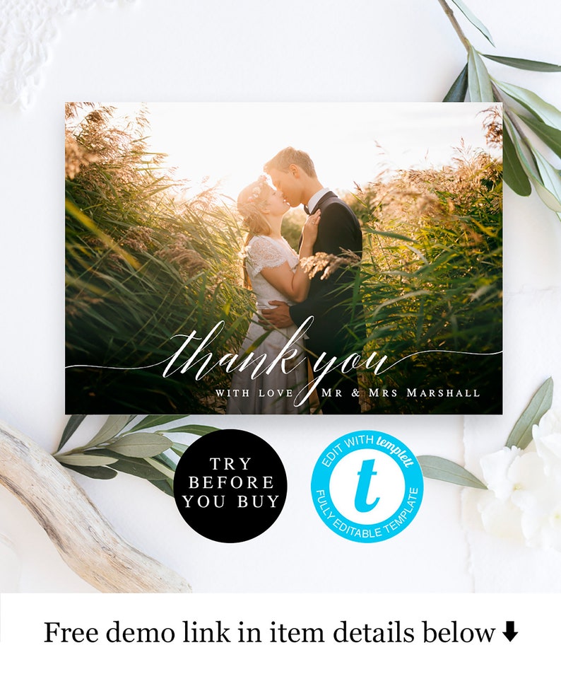 Wedding photo thank you card Photo thank you card Instant download Thank you card template wedding Thank you card template with photo vm51 image 4