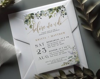 Greenery Rehearsal Dinner Invitation Template, Before We Do We Dine Invitation, Simple Modern Rehearsal Dinner Invitation Download #c61