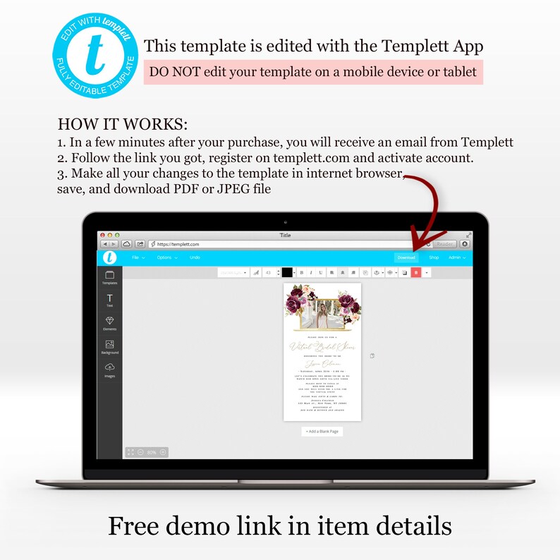 Floral Virtual Bridal Shower Evite Electronic Invitation Etsy