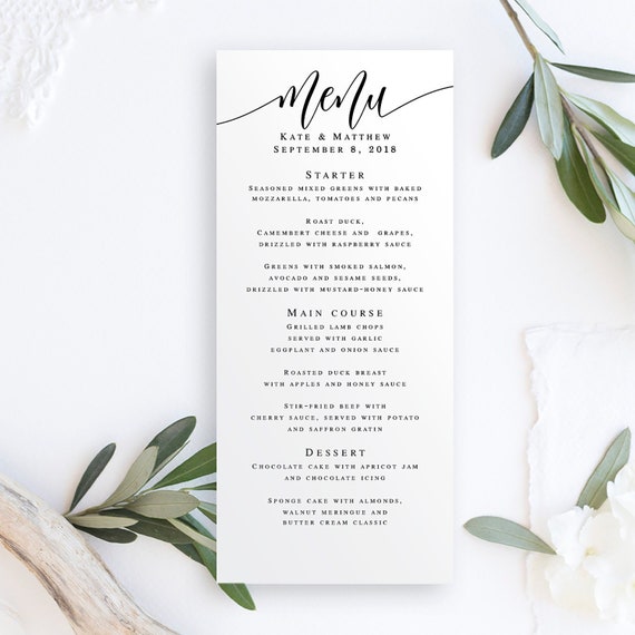 DIY Menu Card Editable Blue and Gold Dinner Menu Card Menu Card for Wedding Downloadable Shower Menu Card Wedding Menu Card Template