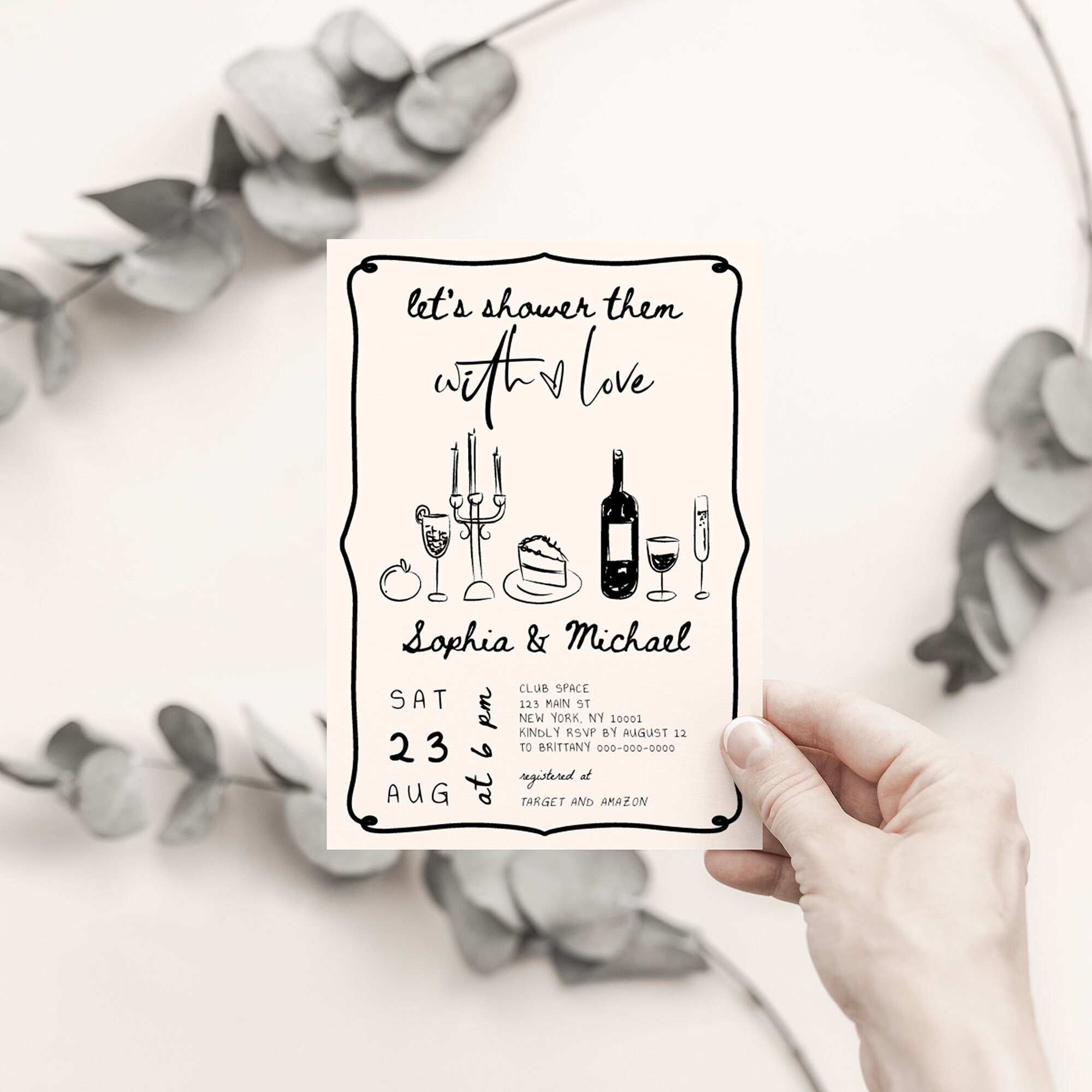 Co-ed Wedding Shower Invitation, Hand Drawn Сoed Wedding Shower ...
