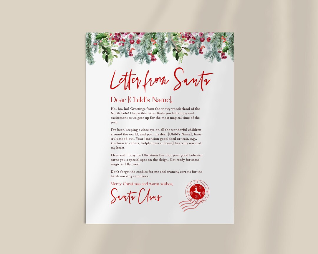 Official Letter From Santa, Christmas Santa Letter, Personalized Letter ...
