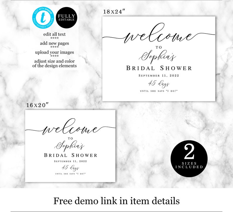 to Bridal Shower Sign Template Wedding Countdown Etsy