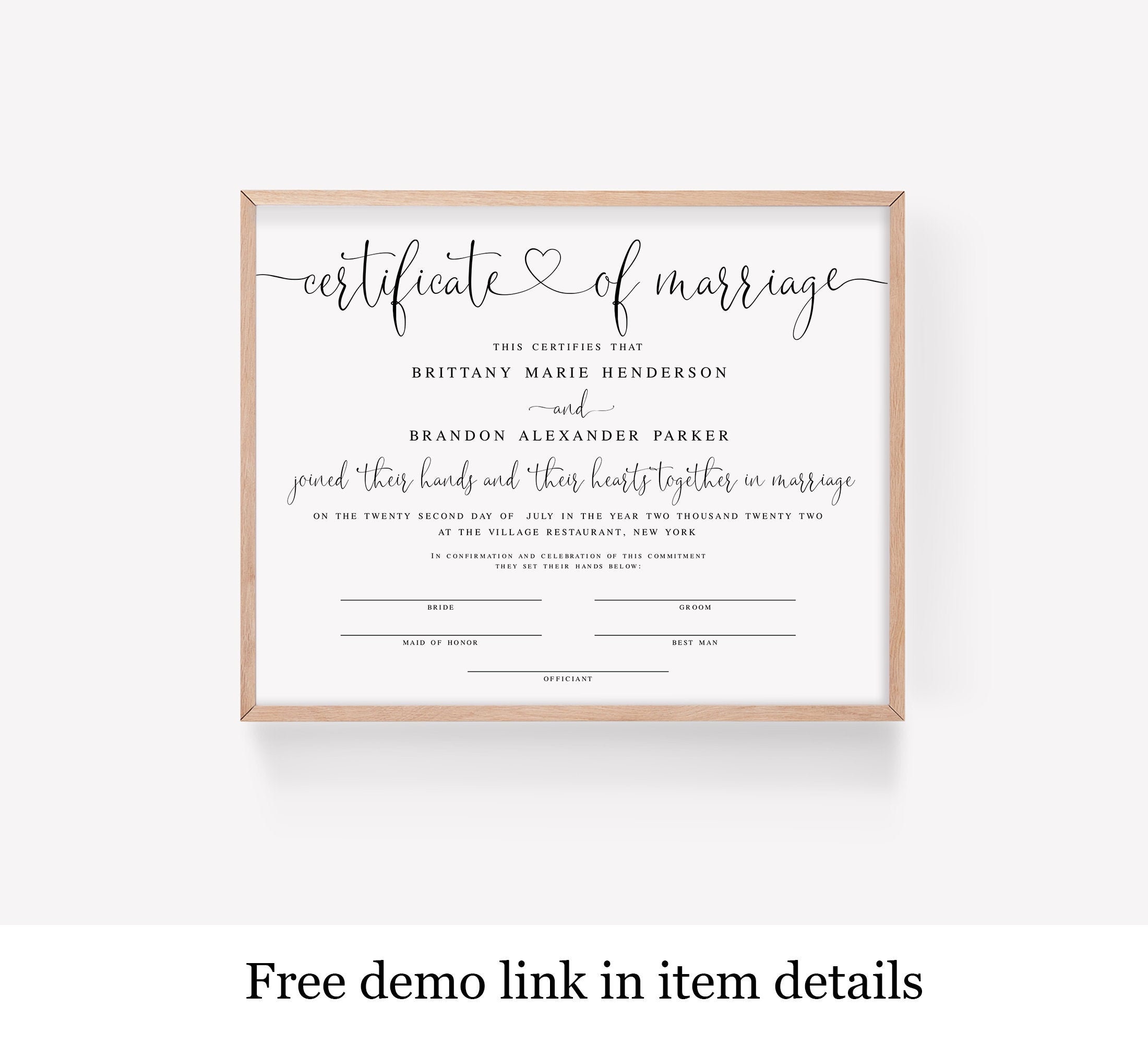 Romantic Certificate of Marriage Template Printable Keepsake - Etsy