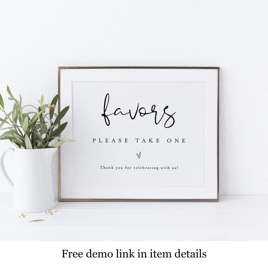 Favors Sign Template, Please Take One, Instant Download, Edit With ...
