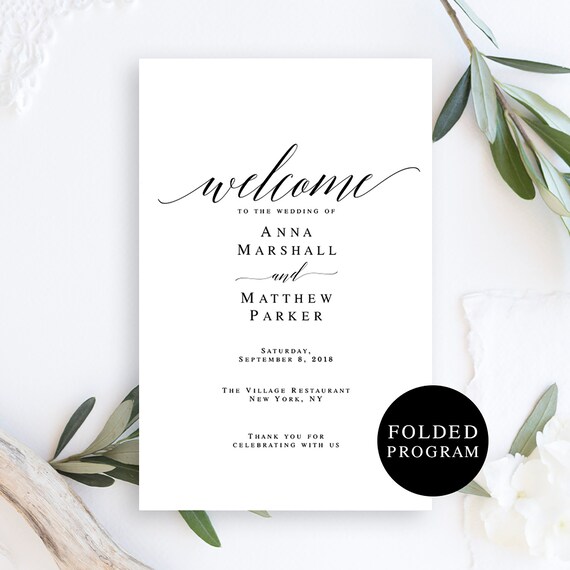 folded wedding program template folded wedding program etsy